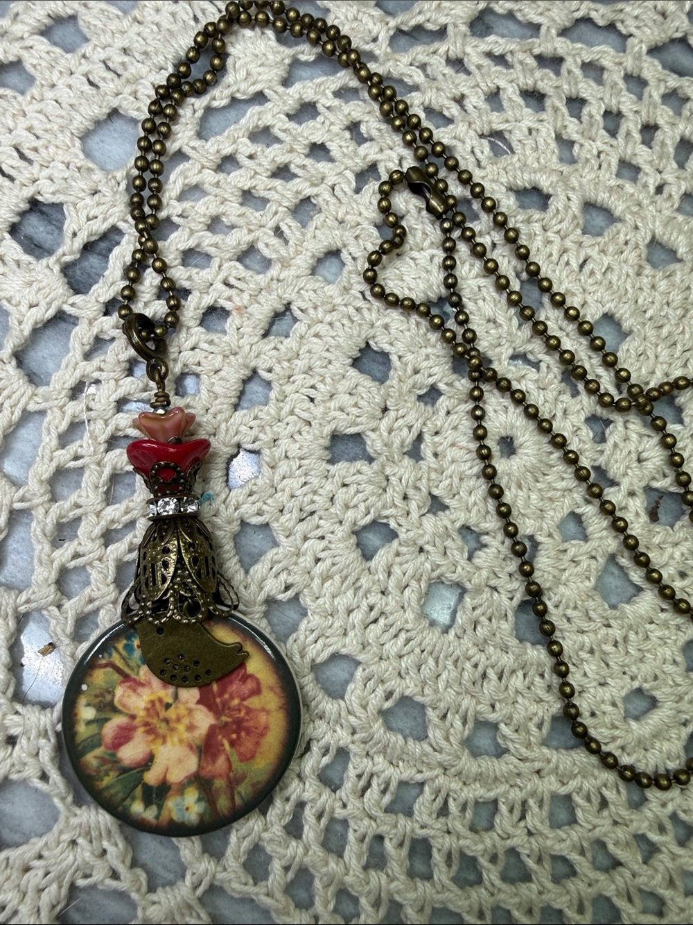 Vintage-Inspired Pink Floral Pendant 26” Necklace